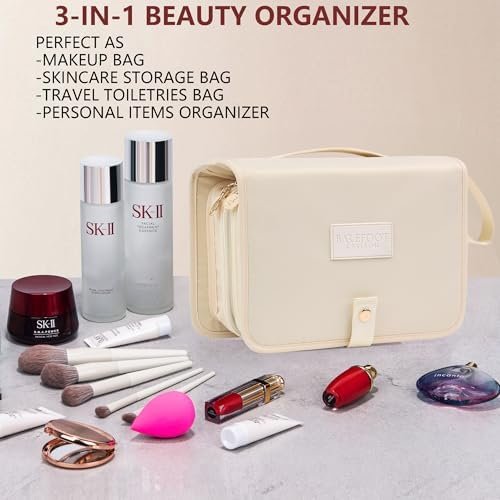 Travel Makeup Bag for Women for Cosmetics, Brushes, and Toiletries, Compact and Portable Makeup Organizer, Large Capacity Storage Cosmetic Bag for Business, Vacation, or Weekend Traveling (Ivory) - Image 5