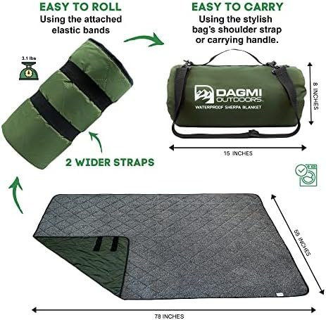 Sherpa Waterproof Outdoor Blanket. Large Sherpa Stadium & Camping Blankets for Cold Weather. Perfect for Picnic, Concerts, Grass, Car, Boat. Windproof, Extra Warm, Machine Washable. - Image 3