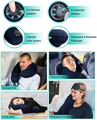 Neck Pillow for Travel, Inflatable Travel Neck Pillows for Airplanes, Travel Pillow for Sleeping Airplane-Avoid Neck&Shoulder Pain,Support Head and Neck, for Airplane,Train,Office,Home (Blue) - Image 5