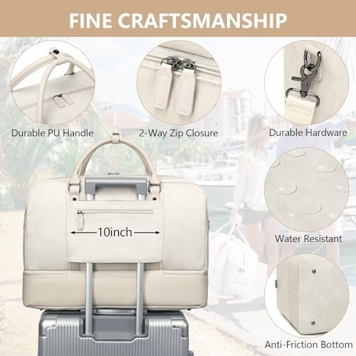 Wogarl 4PCS Leather Weekender Bag for Women Men Large Overnight Bag Travel Duffel Bag with Shoe Compartment Toiletry Satchel Bag Carry On Bag Fit 21" Laptop(White) - Image 5