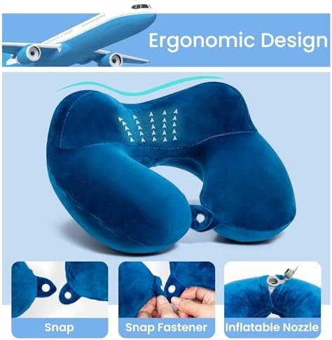 Anmerl Inflatable Travel Pillow Soft Velvet Portable Neck Pillow with Storage Bag for Airplane Train Car Office - Image 4