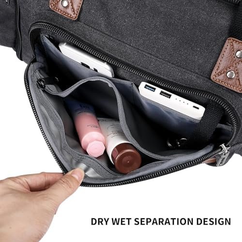 WITZMAN Mens Duffle Bags for Traveling Canvas Weekender Travel Bag Expandable Overnight Bag Carry on Bag(A8007 Black) - Image 5