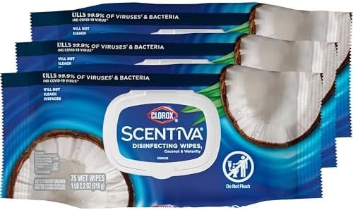 Clorox Scentiva Wipes, Bleach Free Cleaning Wipes, Household Essentials, Pacific Breeze & Coconut, 75 Count (Pack of 3) - Image 14