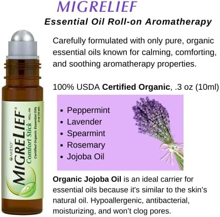 MigreLief Comfort Stick, Migraine and Headache Essential Oil Roll-On - Peppermint Lavender - 10ml - Image 3