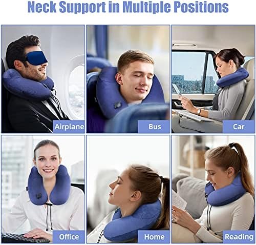 urophylla Inflatable Travel Pillows for Airplanes, Soft-Velvet Inflatable Neck Pillows for Travel - 3D Contoured Eye Masks, Blow Up Pillow for Traveling, Trains, Cars, Travel Accessories(Blue) - Image 6