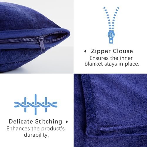 ATsense Travel Blanket Pillow, Premium 2 in 1 Soft Airplane Blanket Compact with Bag Pillowcase, Hand Luggage Sleeve and Backpack Clip - Travel Essentials for Long Trips, Flying and Car, Navy Blue - Image 7