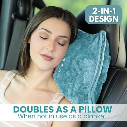 Resty Travel Blanket - Compact Airplane Blanket with Bag - Small and Lightweight Traveling Blanket & Pillow - Portable Blankets with Carabiner for Easy Transport - Plane Train Car (Baby Blue) - Image 5