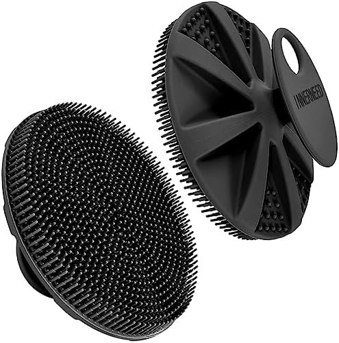 INNERNEED Food-grade Soft Silicone Body Scrubber Shower Brush Handheld Cleansing Skin Brush, Gentle Exfoliating and Lather Well (Black)
