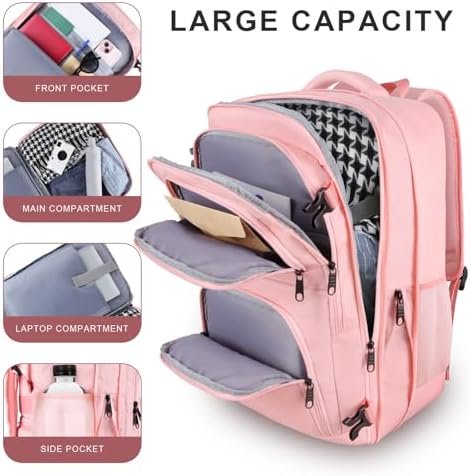 Travel Backpack for Women, 50L Carry On Backpack, Extra Large Expandable Travel Bag, 17 Inch TSA Flight Approved Luggage Travel Backpack Personal Item Size with USB, Teacher Traveling Backpack, Pink - Image 2