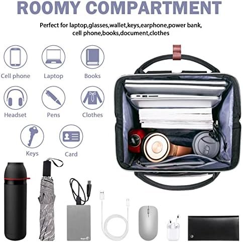VANKEAN Laptop Backpack for Women Men 15.6-16.2 Inch Stylish Computer Work Backpack, Waterproof College Casual Daypack Business Travel Backpacks with USB Port & RFID Blocking, Black - Image 4