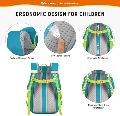 SKYSPER Kids Backpack 12L Small Kids Travel Backpack Children Kindergarten Daypack for Girls Boys Kid School Back Pack for Daytrip Outdoor Camping (Green) - Image 3