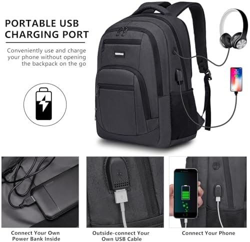 Backpack for Men and Women, School Backpacks for Teens Boys, 15.6 inch Computer Laptop Bag Waterproof College Back Pack with Charger for Work Business Travel (Black) - Image 7