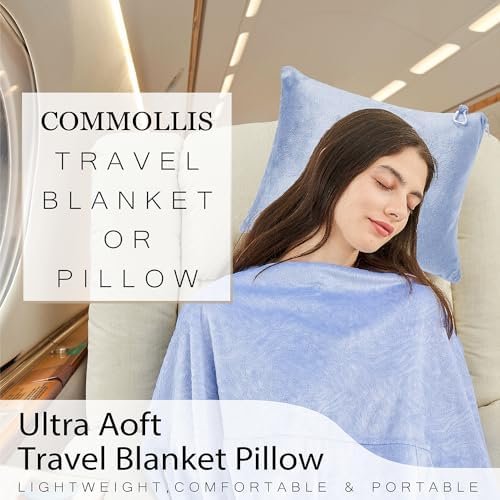 Commollis Travel Blanket Airplane Compact - 2 in 1 Airplane Travel Accessory, from Airplane Blanket to Travel Pillow, with Luggage Strap, Soft Handles and Security Pockets - Image 4