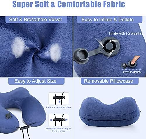 urophylla Inflatable Travel Pillows for Airplanes, Soft-Velvet Inflatable Neck Pillows for Travel - 3D Contoured Eye Masks, Blow Up Pillow for Traveling, Trains, Cars, Travel Accessories(Blue) - Image 4
