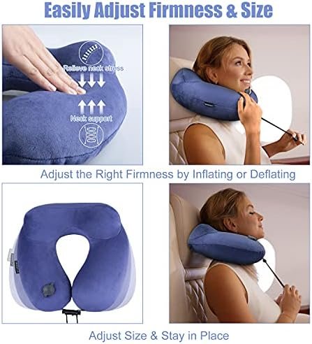 urophylla Inflatable Travel Pillows for Airplanes, Soft-Velvet Inflatable Neck Pillows for Travel - 3D Contoured Eye Masks, Blow Up Pillow for Traveling, Trains, Cars, Travel Accessories(Blue) - Image 5