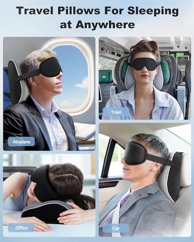 JefDiee Neck Pillows for Travel,Memory Foam Travel Neck Pillow with 3D Eye Mask,Travel Pillows for Sleeping Airplane-Prevents Head Forward,Airplane Pillow for Long Flight,Car,Train,Home,Office(Grey) - Image 7