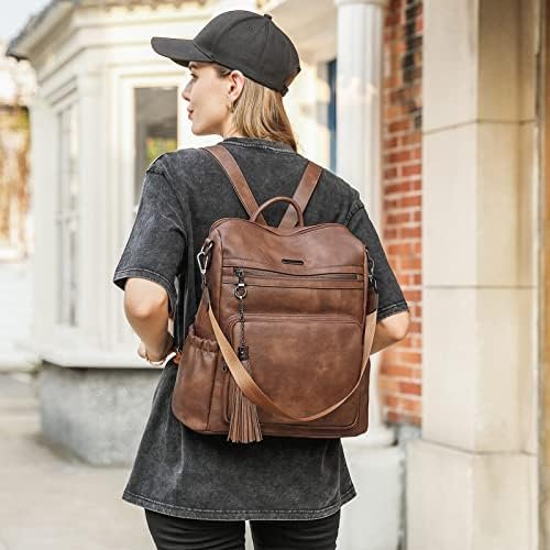 CLUCI Backpack Purse for Women Large Womens Backpack Leather Travel Backpack Fashion Backpack Purse Designer Ladies Shoulder Bags with Tassel Two-toned Brown - Image 2