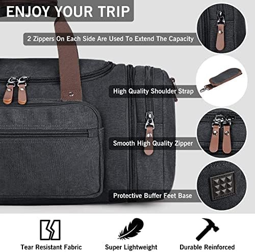 Duffle Bag for Men Canvas Travel Bag with Shoe Compartment- 45L/55L Weekender and Overnight Travel Tote Bag for Father Day Gifts (Black) - Image 2