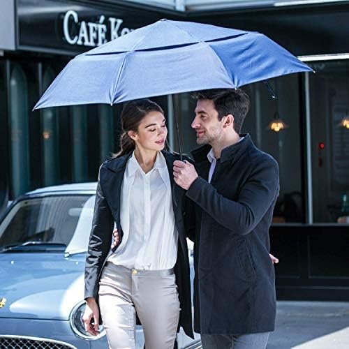 Large Umbrella Windproof 54 Inch Folds Into Portable Travel Size - Big Enough To Comfortably Fit In 2 Adults - Auto Open Close and Patented Vortex System For Superior Safety And Durability (Navy Blue) - Image 6