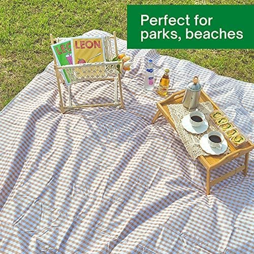 ESLA Cute Gingham Picnic Blanket, Waterproof Foldable, in Large 80x60in and Extra Large 80x80in, Portable Compact Beach Blanket, Oversized XL Outdoor Mat, Tan Gingham (123) - Image 5