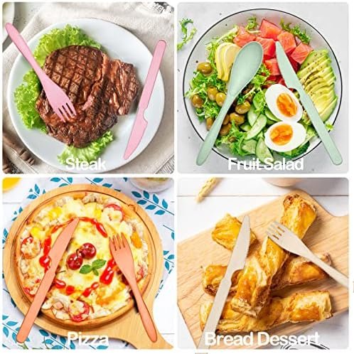 Reusable Travel Utensils Set with Case, 6 Sets Wheat Straw Portable Knife Fork Spoons Cutlery, Eco-Friendly BPA Free Plastic Tableware for Kids Adults Travel Picnic Camping Utensils - Image 4