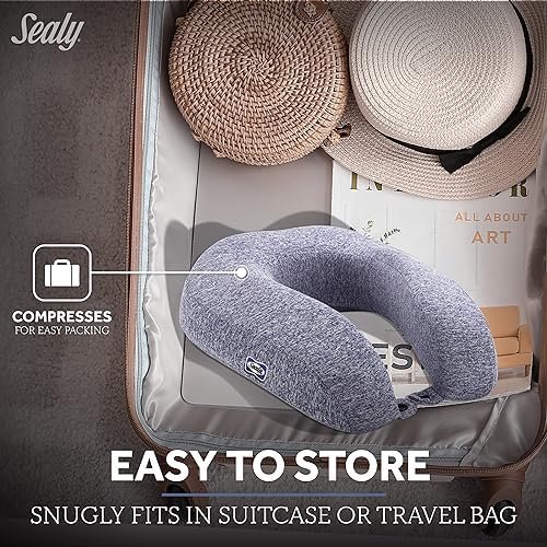 SEALY - Cooling Gel Travel Pillow with Premium Memory Foam, Tailored Just for You with Contoured Support, The Ultimate Relaxation for Flights, Road Trips, and Your Home, Light Gray - Image 5