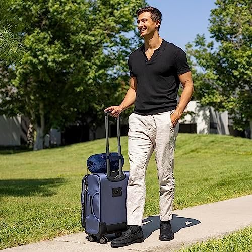 BlueHills Travel Blanket Pillow Rolled Premium Soft Plush Airplane Throw Traveling Essential Gift Compact in a Bag 70 X 48 inches Long Plane Flight Portable Lightweight Navy Blue R04 - Image 5