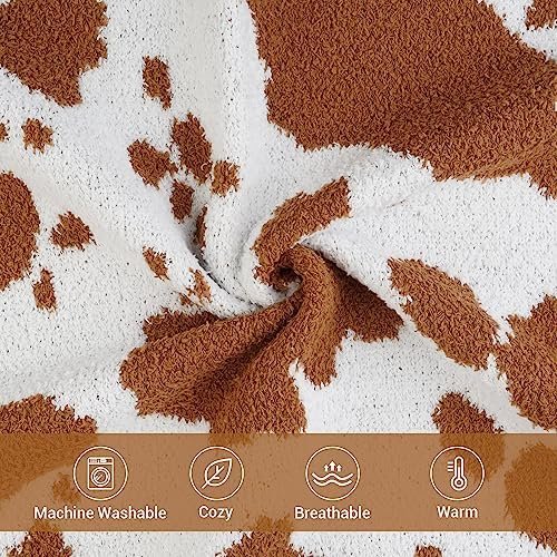 Viviland Throw Blanket - Fuzzy Checkerboard Grid Throw Blanket, Knitted Soft Cozy Warm Microfiber Blanket Decor for Couch Sofa Bed Travel Home (Brown & White Cow, 50''x 60'') - Image 4