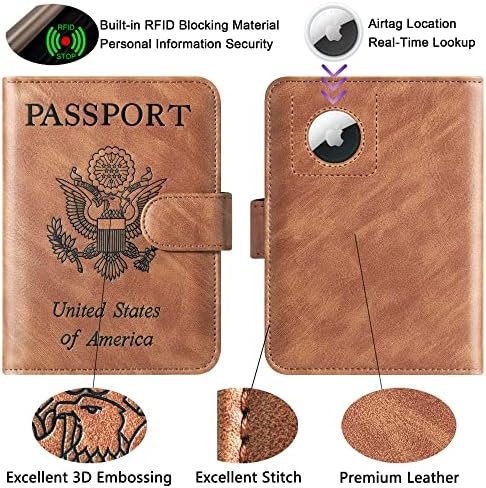Airtag Passport Holder Cover Wallet Travel Essentials Leather Travel Wallet Rfid Blocking Case Vacation Travel Must Haves Travel Accessories for Men Women (117#Brown) - Image 3