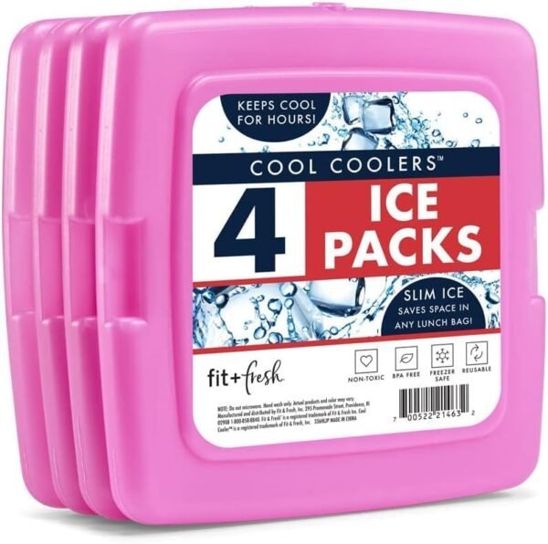 Cool Coolers by Fit & Fresh 4 Pack Slim Ice Packs, Quick Freeze Space Saving Reusable Ice Packs for Lunch Boxes or Coolers, Purple - Image 2