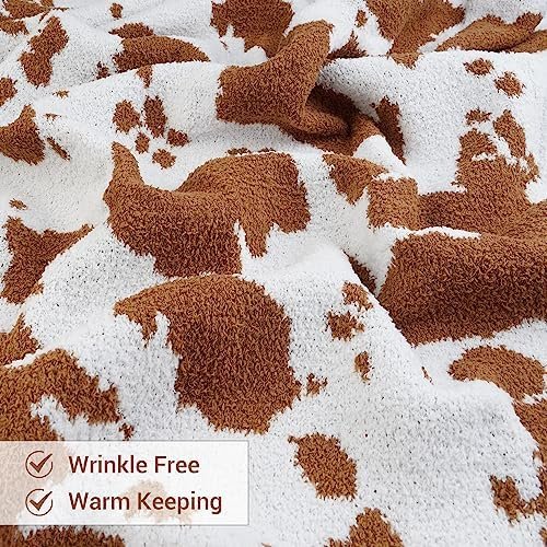 Viviland Throw Blanket - Fuzzy Checkerboard Grid Throw Blanket, Knitted Soft Cozy Warm Microfiber Blanket Decor for Couch Sofa Bed Travel Home (Brown & White Cow, 50''x 60'') - Image 3
