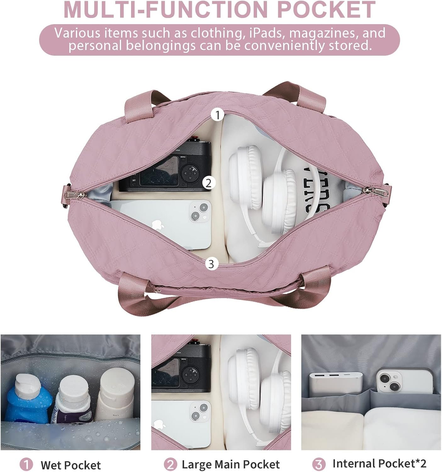 Travel Duffel Bag, Sports Tote Gym Bag, Shoulder Weekender Overnight Bag for Women - Image 6