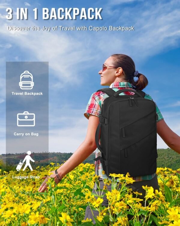 Capolo Travel Backpack for Women Men Waterproof Laptop Backpack Flight Approved Carry On Backpack Overnight Weekender Bag College Bookbag for Business, Work, Traveling Fits 15.6 '' Laptop,Black - Image 2