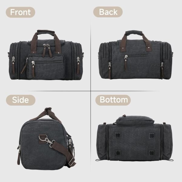 Canvas Expandable Duffle Bag for Men Traveling, Luggage Travel Bag Weekender Overnight Bag,Mens Gym Carry on Duffel Bags（Dark Grey） - Image 3