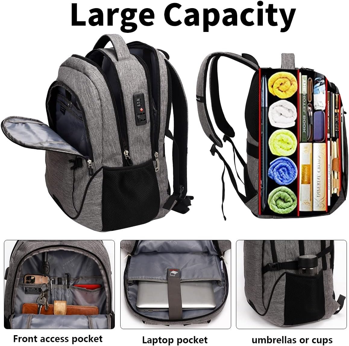 SHRRADOO Travel Laptop Backpack, Business Anti Theft Slim Durable Laptops Backpack with USB Charging Port, College High School Computer Bag for Men Women Fits 17 Inch Notebook - Image 4