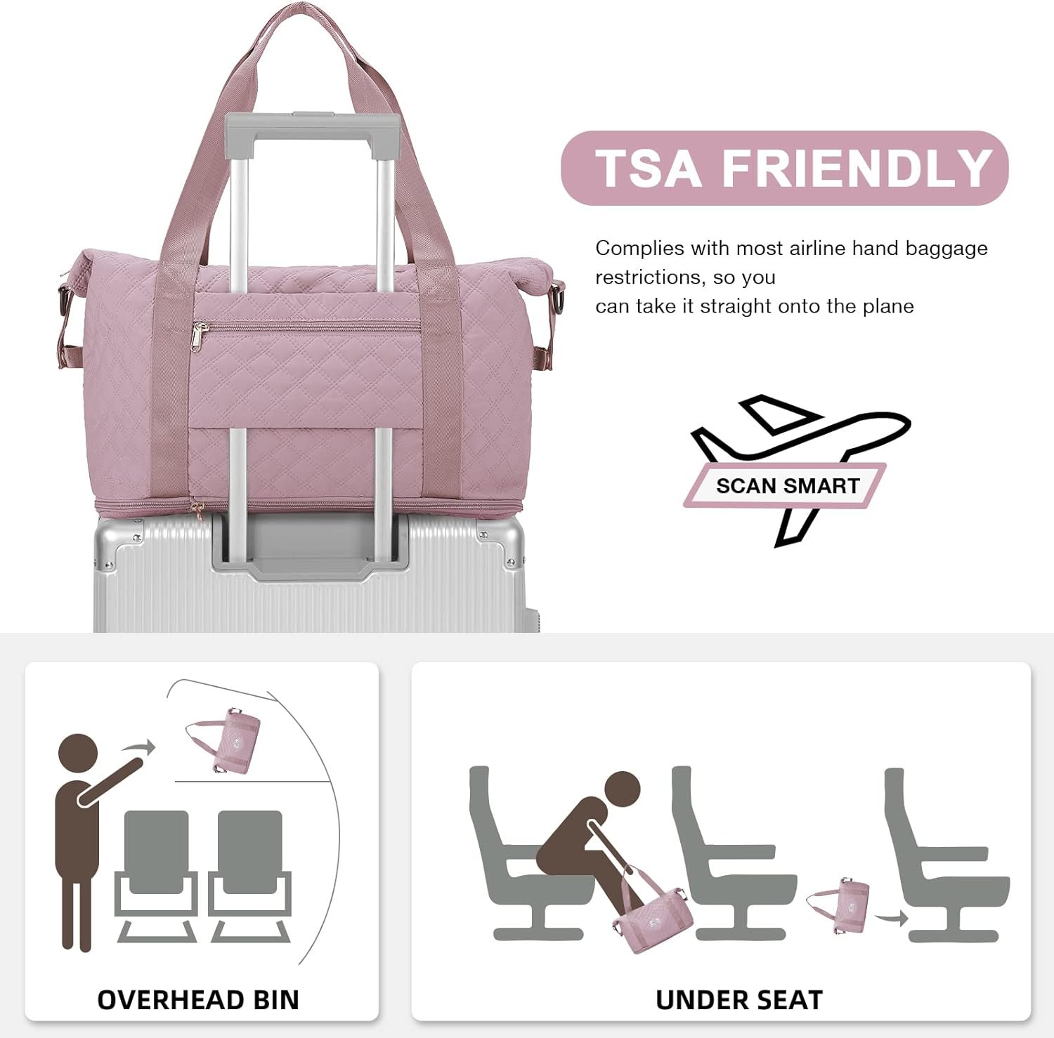 Travel Duffel Bag, Sports Tote Gym Bag, Shoulder Weekender Overnight Bag for Women - Image 5