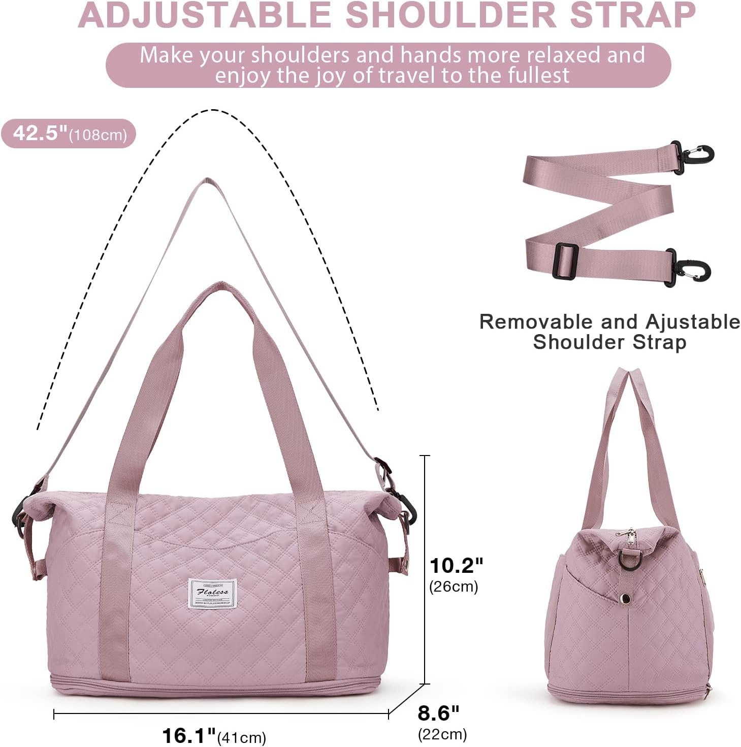 Travel Duffel Bag, Sports Tote Gym Bag, Shoulder Weekender Overnight Bag for Women - Image 3