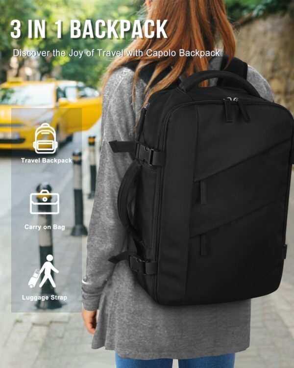 Capolo Travel Backpack for Women Men Waterproof Laptop Backpack Flight Approved Carry On Backpack Overnight Weekender Bag College Bookbag for Business, Work, Traveling Fits 15.6 '' Laptop,Black - Image 8