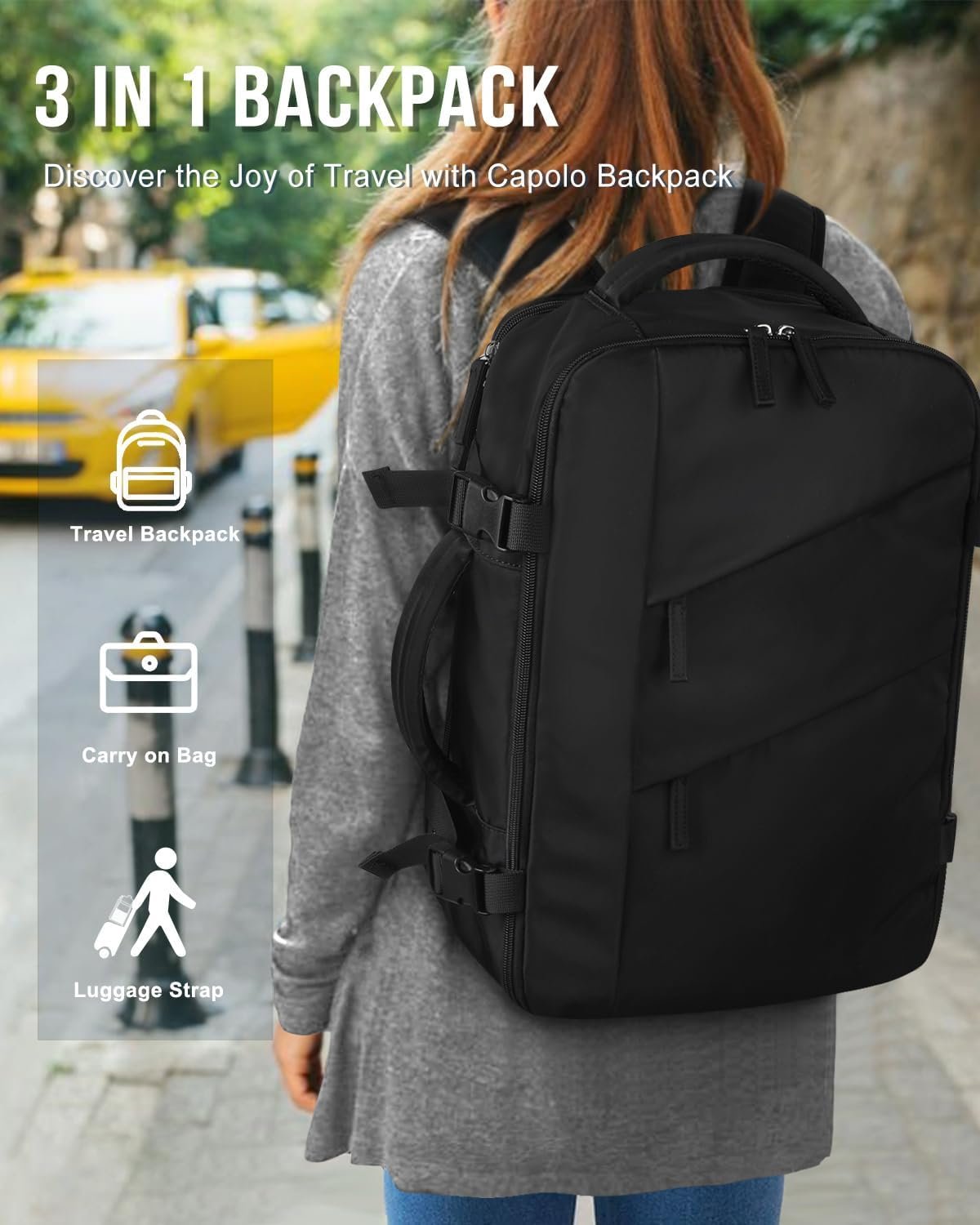 Capolo Travel Backpack for Women Men Waterproof Laptop Backpack Flight Approved Carry On Backpack Overnight Weekender Bag College Bookbag for Business, Work, Traveling Fits 15.6 '' Laptop,Black - Image 8