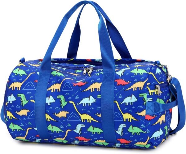 CAMTOP Kids Duffel Overnight Bag Boys Girls Weekender Carry-On Personalized Tote for Travel Gym Sport (Dinosaur-Dark Blue) 18.1"L* 9.1" H* 8.7"W