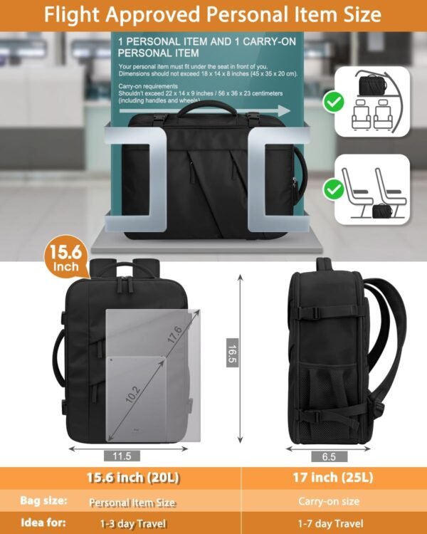 Capolo Travel Backpack for Women Men Waterproof Laptop Backpack Flight Approved Carry On Backpack Overnight Weekender Bag College Bookbag for Business, Work, Traveling Fits 15.6 '' Laptop,Black - Image 7