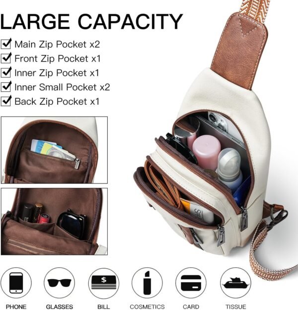 7L Sling Bag for Women Men Leather Small Sling Backpack Daypack Anti Theft Fanny Pack Crossbody Purse Travel - Image 3
