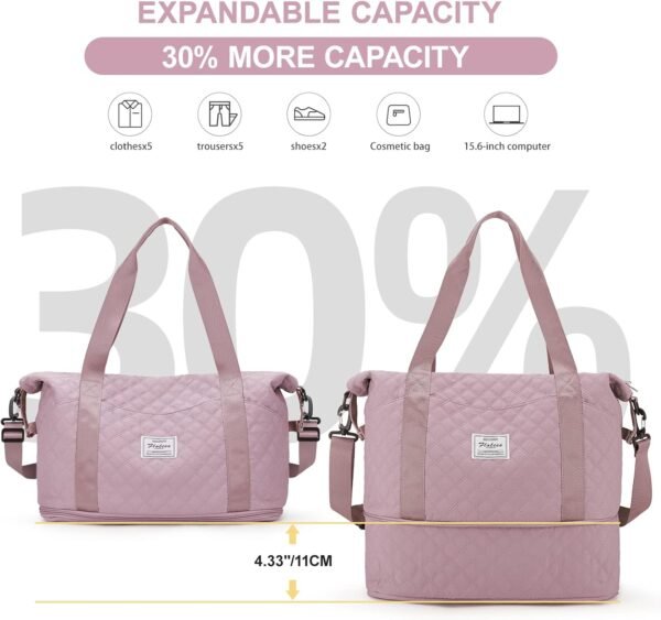Travel Duffel Bag, Sports Tote Gym Bag, Shoulder Weekender Overnight Bag for Women - Image 4