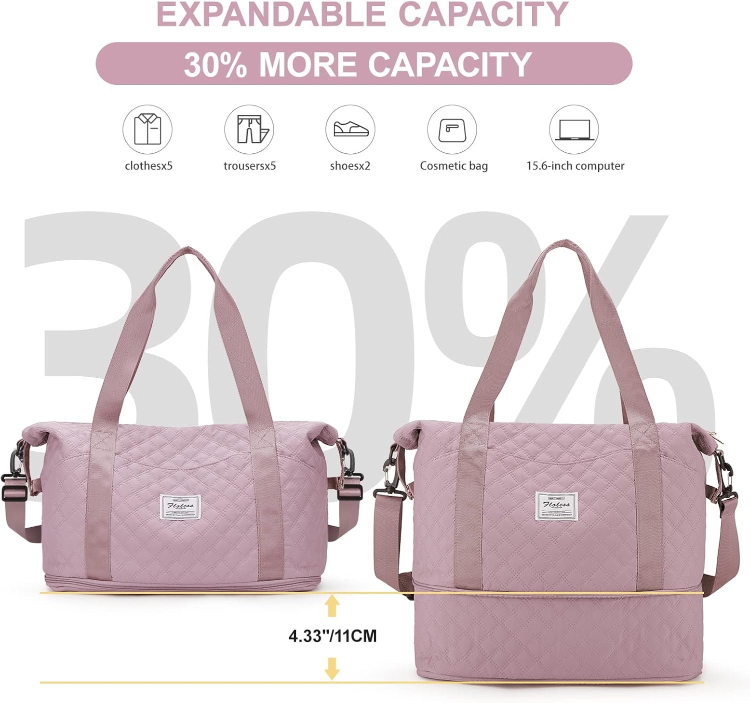 Travel Duffel Bag, Sports Tote Gym Bag, Shoulder Weekender Overnight Bag for Women - Image 4