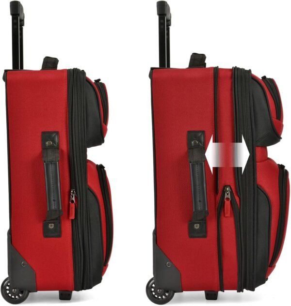 U.S. Traveler Rio, Lightweight Softside Suitcase, Rolling 20" Carry On Luggage, Red, Single - Image 2