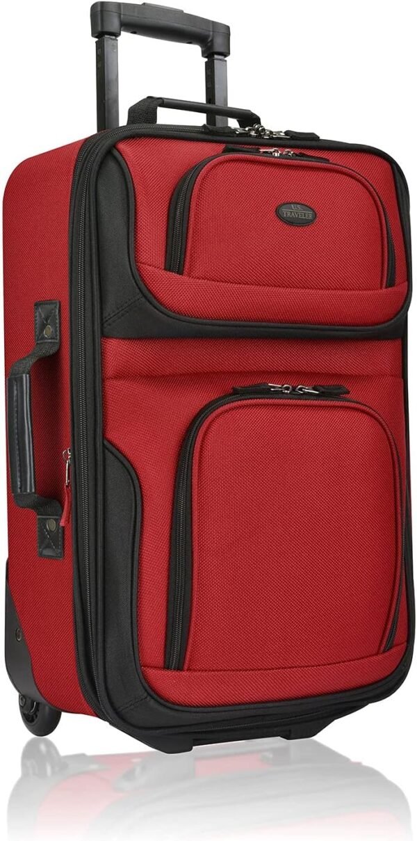 U.S. Traveler Rio, Lightweight Softside Suitcase, Rolling 20" Carry On Luggage, Red, Single