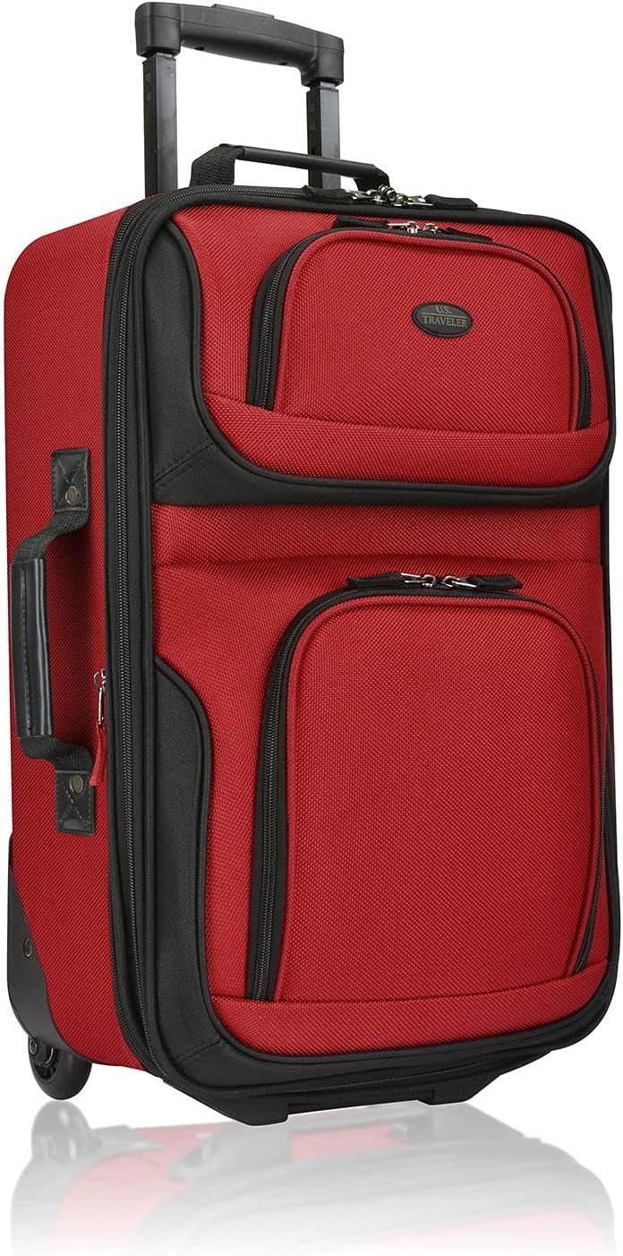 U.S. Traveler Rio, Lightweight Softside Suitcase, Rolling 20" Carry On Luggage, Red, Single