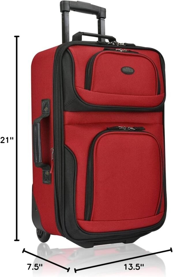 U.S. Traveler Rio, Lightweight Softside Suitcase, Rolling 20" Carry On Luggage, Red, Single - Image 6