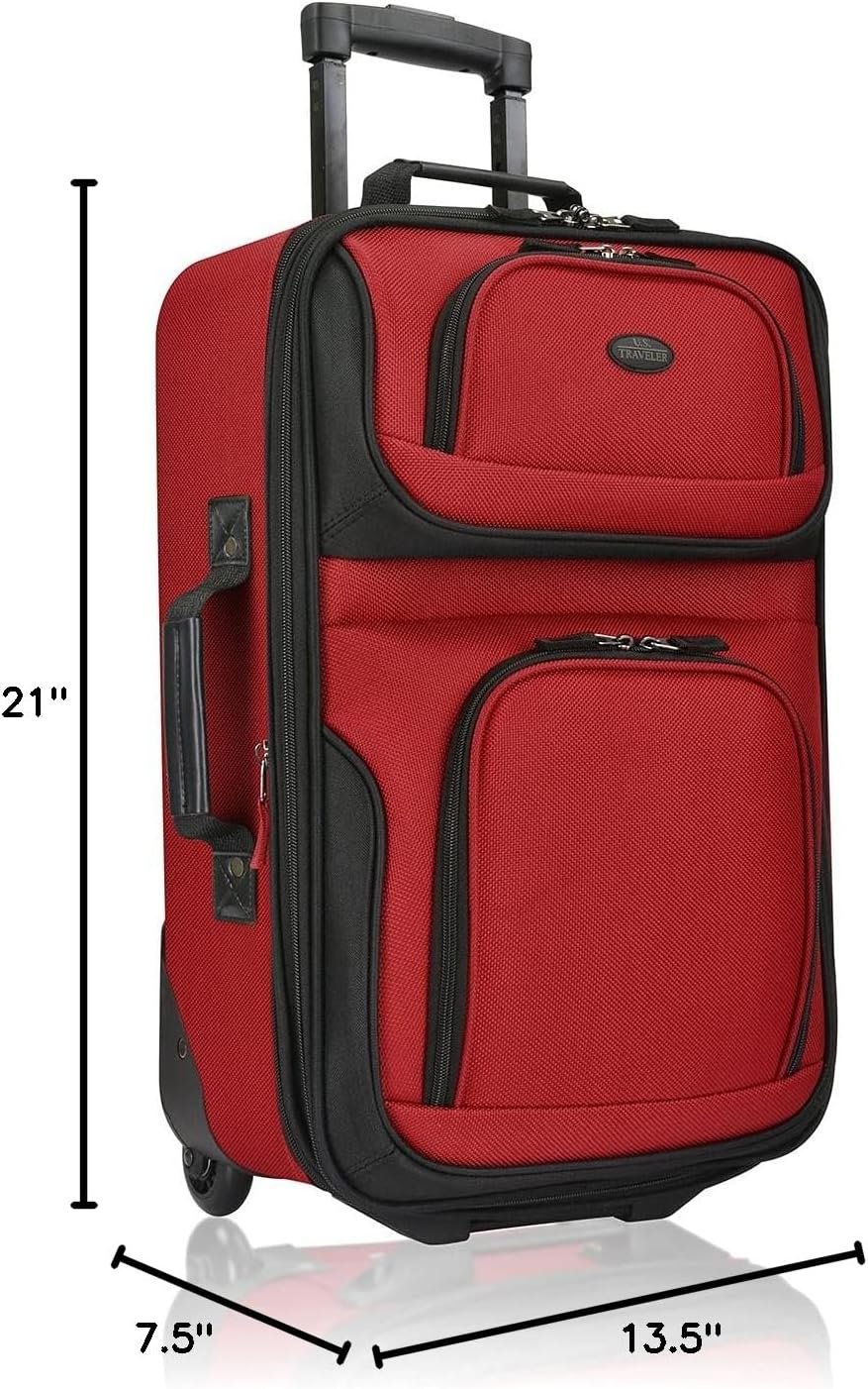 U.S. Traveler Rio, Lightweight Softside Suitcase, Rolling 20" Carry On Luggage, Red, Single - Image 6