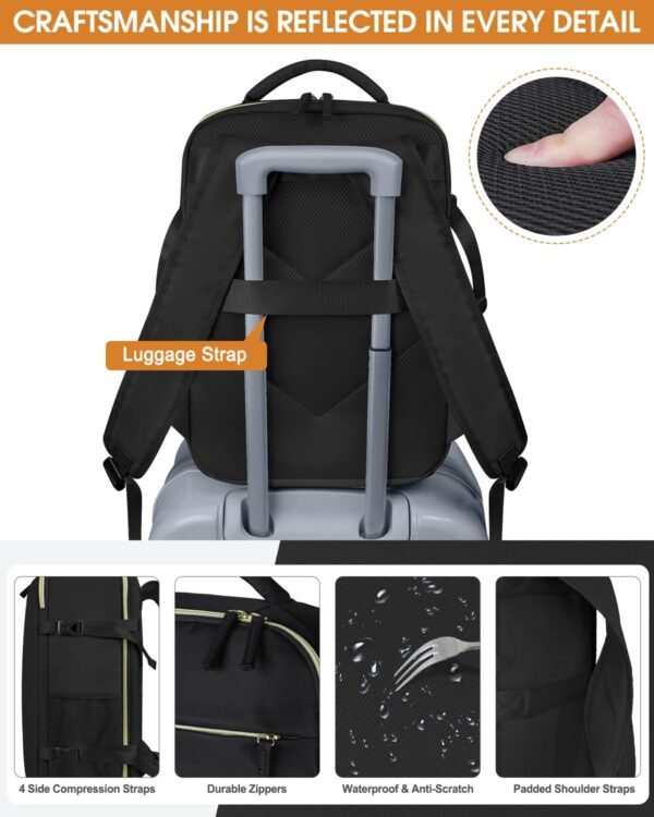 Capolo Travel Backpack for Women Men Waterproof Laptop Backpack Airlines Approved Carry On Backpack Bag Computer Bookbag for Business, Work, Traveling Fits 15.6 Inch Laptop(Black) - Image 5